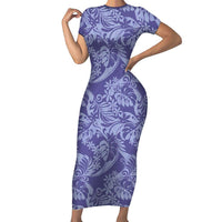 Tahiti Vareau Tiare Floral Short Sleeve Bodycon Dress Monstera Palm Tropical Leaves - Polynesian Pride