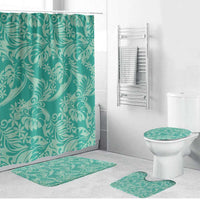 Tahiti Teal Tiare Floral Bathroom Set Monstera Palm Tropical Leaves - Polynesian Pride
