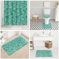 Tahiti Teal Tiare Floral Bathroom Set Monstera Palm Tropical Leaves - Polynesian Pride