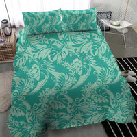 Tahiti Teal Tiare Floral Bedding Set Monstera Palm Tropical Leaves - Polynesian Pride