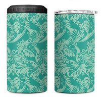 Tahiti Teal Tiare Floral 4 in 1 Can Cooler Tumbler Monstera Palm Tropical Leaves - Polynesian Pride