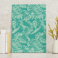 Tahiti Teal Tiare Floral Canvas Wall Art Monstera Palm Tropical Leaves - Polynesian Pride