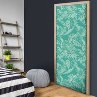 Tahiti Teal Tiare Floral Door Cover Monstera Palm Tropical Leaves - Polynesian Pride