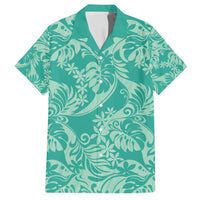 Tahiti Teal Tiare Floral Family Matching Summer Maxi Dress and Hawaiian Shirt Monstera Palm Tropical Leaves - Polynesian Pride