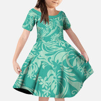 Tahiti Teal Tiare Floral Family Matching Tank Maxi Dress and Hawaiian Shirt Monstera Palm Tropical Leaves - Polynesian Pride
