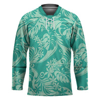 Tahiti Teal Tiare Floral Hockey Jersey Monstera Palm Tropical Leaves LT01 Unisex Teal - Polynesian Pride