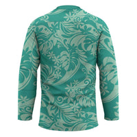 Tahiti Teal Tiare Floral Hockey Jersey Monstera Palm Tropical Leaves LT01 - Polynesian Pride