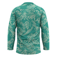 Tahiti Teal Tiare Floral Hockey Jersey Monstera Palm Tropical Leaves - Polynesian Pride