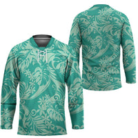 Tahiti Teal Tiare Floral Hockey Jersey Monstera Palm Tropical Leaves LT01 - Polynesian Pride