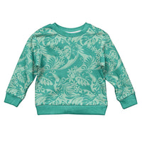 Tahiti Teal Tiare Floral Kid Ugly Christmas Sweater Monstera Palm Tropical Leaves - Polynesian Pride