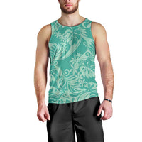 Tahiti Teal Tiare Floral Men Tank Top Monstera Palm Tropical Leaves - Polynesian Pride