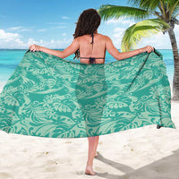 Tahiti Teal Tiare Floral Sarong Monstera Palm Tropical Leaves - Polynesian Pride