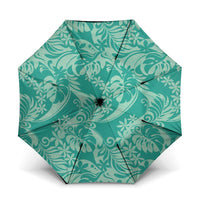 Tahiti Teal Tiare Floral Umbrella Monstera Palm Tropical Leaves - Polynesian Pride