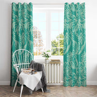 Tahiti Teal Tiare Floral Window Curtain Monstera Palm Tropical Leaves - Polynesian Pride
