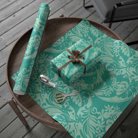 Tahiti Teal Tiare Floral Wrapping Paper Monstera Palm Tropical Leaves - Polynesian Pride