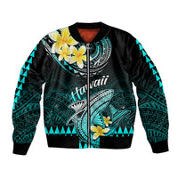 Hawaii Bomber Jacket Polynesian Shark with Kakau Turquoise Version LT01 Unisex Turquoise - Polynesian Pride