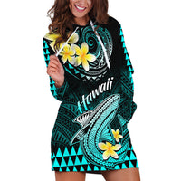 Hawaii Hoodie Dress Polynesian Shark with Kakau Turquoise Version LT01 Turquoise - Polynesian Pride
