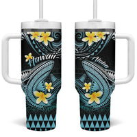 Hawaii Tumbler With Handle Polynesian Shark with Kakau Turquoise Version