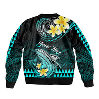 Personalised Hawaii Sleeve Zip Bomber Jacket Polynesian Shark with Kakau Turquoise Version LT01 - Polynesian Pride