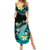 Personalised Hawaii Summer Maxi Dress Polynesian Shark with Kakau Turquoise Version LT01 Women Turquoise - Polynesian Pride