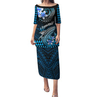 Hawaii Puletasi Polynesian Shark with Kakau Blue Version LT01 Long Dress Blue - Polynesian Pride