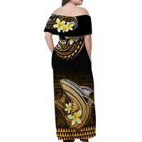 Hawaii Off Shoulder Maxi Dress Polynesian Shark with Kakau Gold Version LT01 - Polynesian Pride