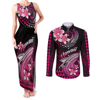 Hawaii Couples Matching Tank Maxi Dress and Long Sleeve Button Shirts Polynesian Shark with Kakau Pink Version LT01 Pink - Polynesian Pride