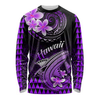 Hawaii Long Sleeve Shirt Polynesian Shark with Kakau Purple Version LT01