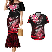 Hawaii Couples Matching Mermaid Dress and Hawaiian Shirt Polynesian Shark with Kakau Red Version LT01 Red - Polynesian Pride