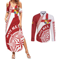 Custom Tonga Rugby Mate Maa Couples Matching Summer Maxi Dress and Long Sleeve Button Shirt Ngatu Pattern