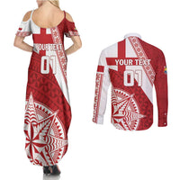 Custom Tonga Rugby Mate Maa Couples Matching Summer Maxi Dress and Long Sleeve Button Shirt Ngatu Pattern