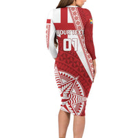 Custom Tonga Rugby Mate Maa Family Matching Long Sleeve Bodycon Dress and Hawaiian Shirt Ngatu Pattern