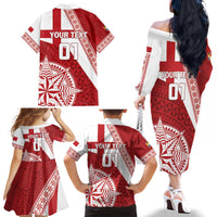 Custom Tonga Rugby Mate Maa Family Matching Off The Shoulder Long Sleeve Dress and Hawaiian Shirt Ngatu Pattern