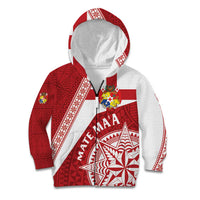 Custom Tonga Rugby Mate Maa Kid Hoodie Ngatu Pattern LT01 Zip Hoodie Red - Polynesian Pride