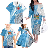 Custom Fiji Rugby Bati Family Matching Off The Shoulder Long Sleeve Dress and Hawaiian Shirt Tapa Pattern