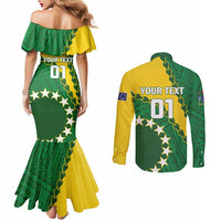 Custom Cook Islands Rugby Kukis Couples Matching Mermaid Dress and Long Sleeve Button Shirt Circle Stars