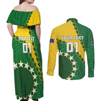 Custom Cook Islands Rugby Kukis Couples Matching Off Shoulder Maxi Dress and Long Sleeve Button Shirt Circle Stars
