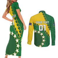 Custom Cook Islands Rugby Kukis Couples Matching Short Sleeve Bodycon Dress and Long Sleeve Button Shirt Circle Stars