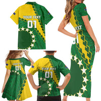 Custom Cook Islands Rugby Kukis Family Matching Short Sleeve Bodycon Dress and Hawaiian Shirt Circle Stars