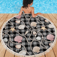 Hawaiian Ocean Seashells Beach Blanket Black Palaka Pattern LT01 - Polynesian Pride