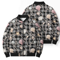 Hawaiian Ocean Seashells Bomber Puffer Jacket Black Palaka Pattern