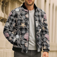 Hawaiian Ocean Seashells Bomber Puffer Jacket Black Palaka Pattern