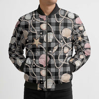Hawaiian Ocean Seashells Bomber Puffer Jacket Black Palaka Pattern