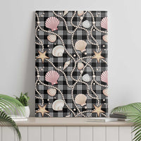 Hawaiian Ocean Seashells Canvas Wall Art Black Palaka Pattern