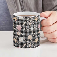 Hawaiian Ocean Seashells Ceramic Mug Black Palaka Pattern