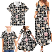 Hawaiian Ocean Seashells Family Matching Summer Maxi Dress and Hawaiian Shirt Black Palaka Pattern LT01 - Polynesian Pride
