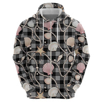 Hawaiian Ocean Seashells Hoodie Black Palaka Pattern