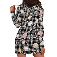 Hawaiian Ocean Seashells Hoodie Dress Black Palaka Pattern