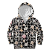 Hawaiian Ocean Seashells Kid Hoodie Black Palaka Pattern