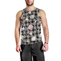 Hawaiian Ocean Seashells Men Tank Top Black Palaka Pattern